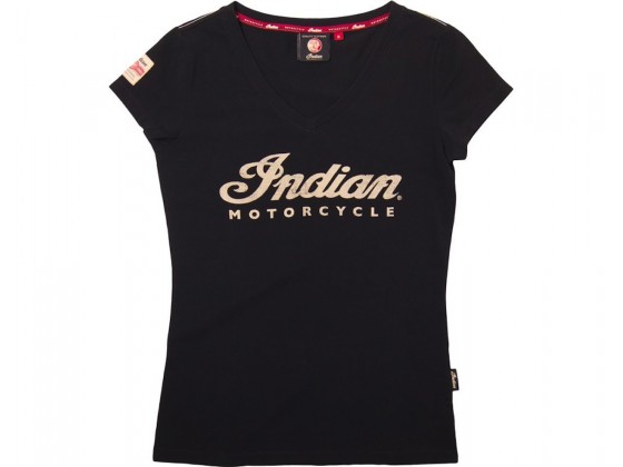 Ladies Indian V-Neck Ecru Logo T-Shirt
