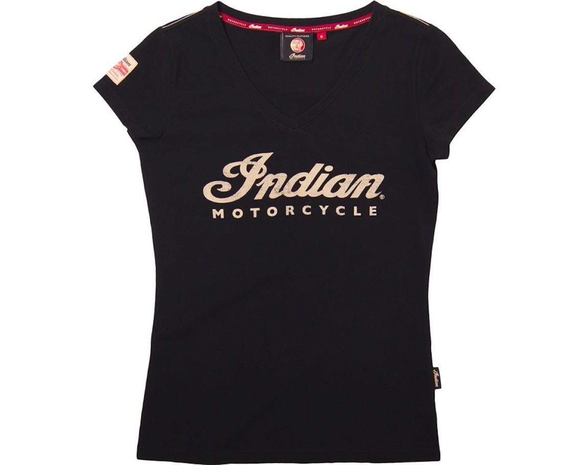 Ladies Indian V-Neck Ecru Logo T-Shirt Freedom Motorcycles