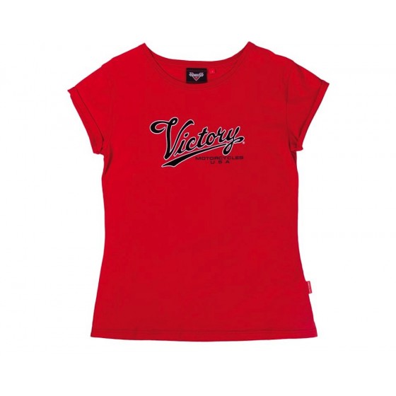 Women's Victory Script Logo red Black Crew Neck TEE