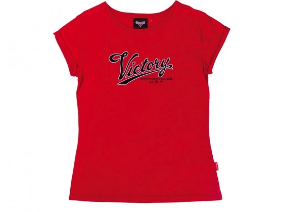 Women's Victory Script Logo red Black Crew Neck TEE