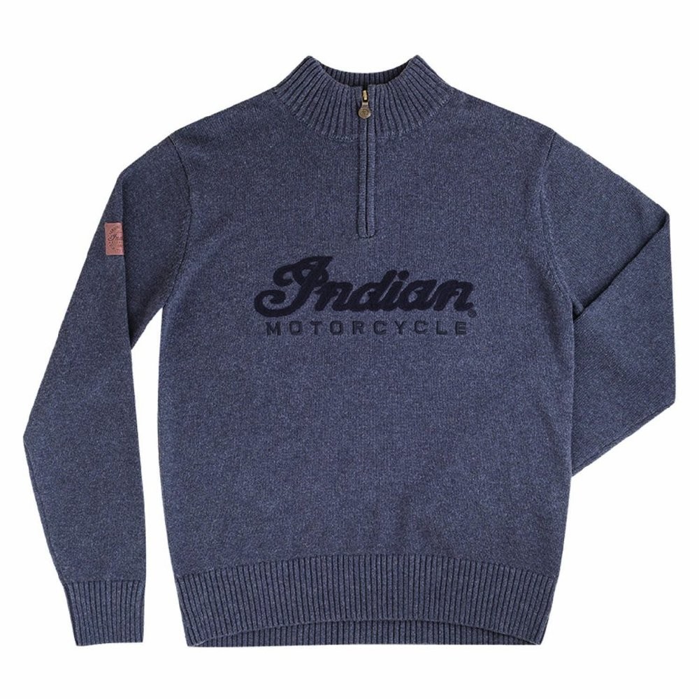 Men's Indian Logo Quarter zip Knit. - Freedom Motorcycles